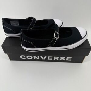 Converse All Star Dainty Mary Jane Youth Black‎ White Canvas Shoes Size 2